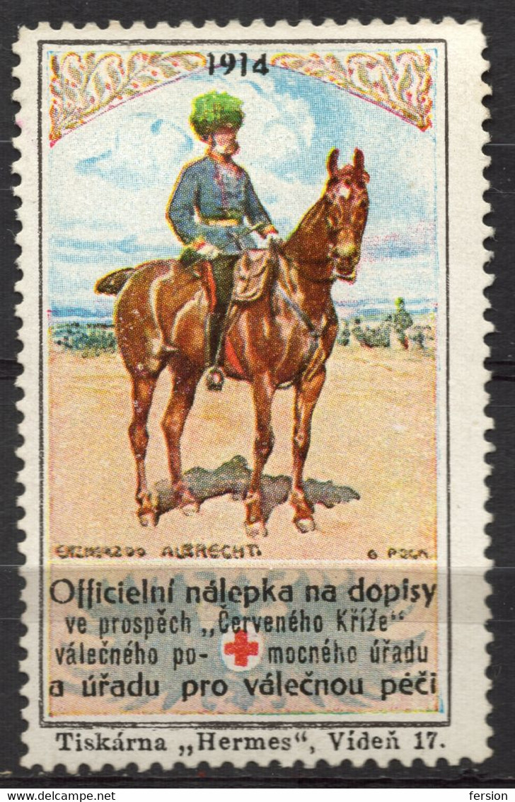 Bohemia Czechia RED CROSS WW1 1914 Austria Kriegsfürsorge Military WAR Charity LABEL CINDERELLA VIGNETTE General HORSE - ...-1918 Préphilatélie