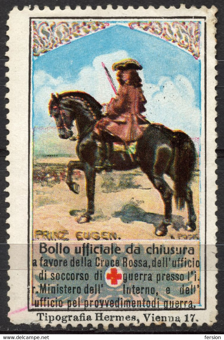 1914 ITALY RED CROSS WW1 Austria Kriegsfürsorge Military WAR Aid Charity LABEL CINDERELLA VIGNETTE Horse GENERAL EUGEN - War Propaganda