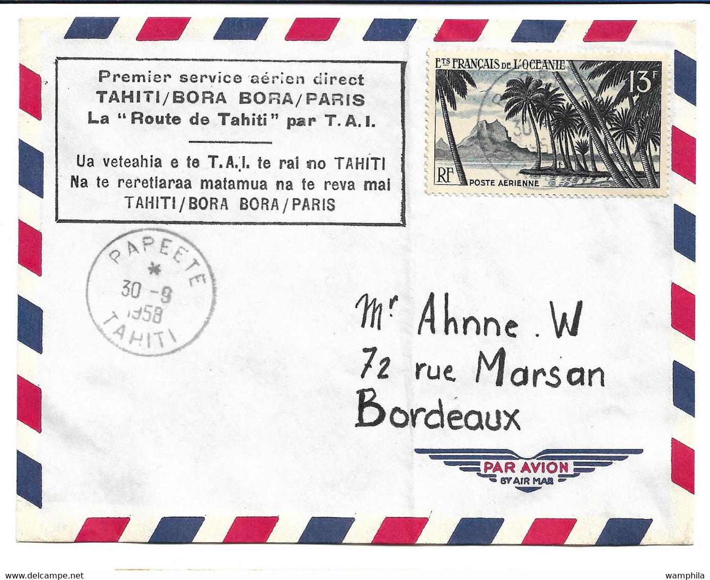 Océanie Liaison Aérienne 30/9/58 - Storia Postale