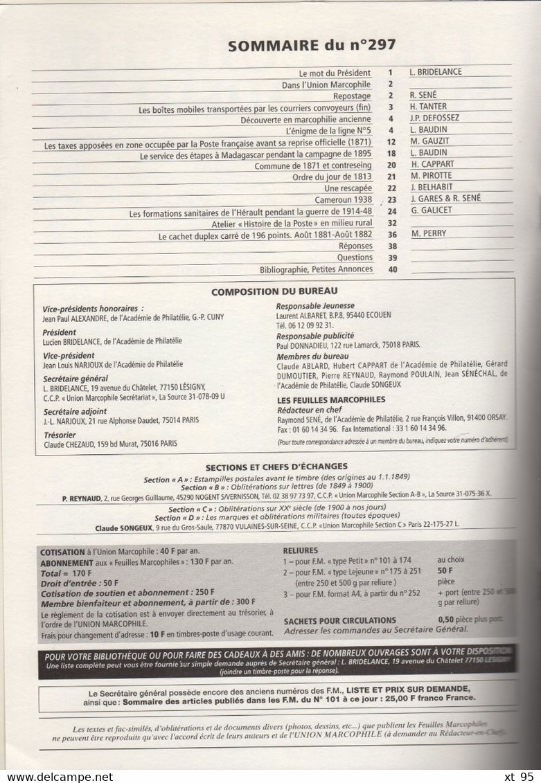 Les Feuilles Marcophiles - N°297 - Voir Sommaire - Frais De Port 2€ - Filatelia E Historia De Correos