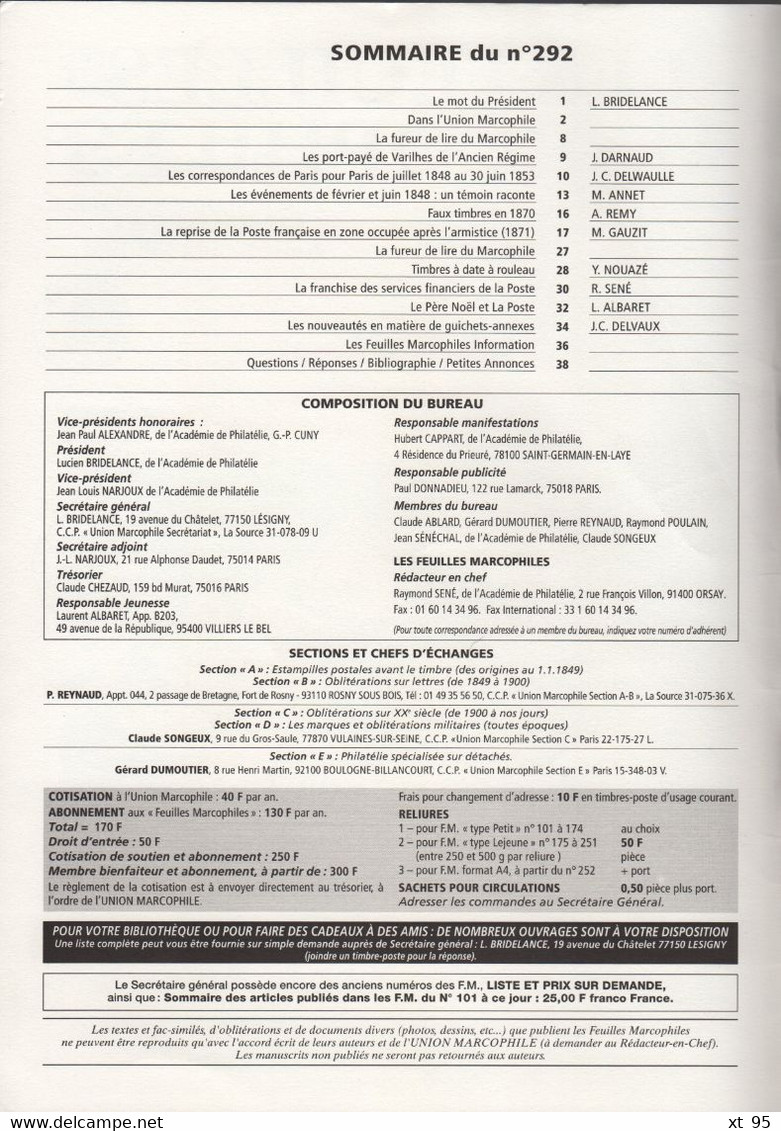 Les Feuilles Marcophiles - N°292 - Voir Sommaire - Frais De Port 2€ - Filatelia E Storia Postale