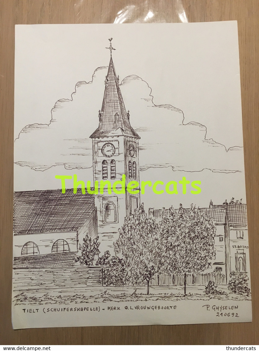 ORIGINELE GROTE TEKENING DOOR PAUL GHYSELEN GHIJSELEN 1992 TIELT SCHUIFERSKAPELLE KERK O L VROUW GEBOORTE - Dessins