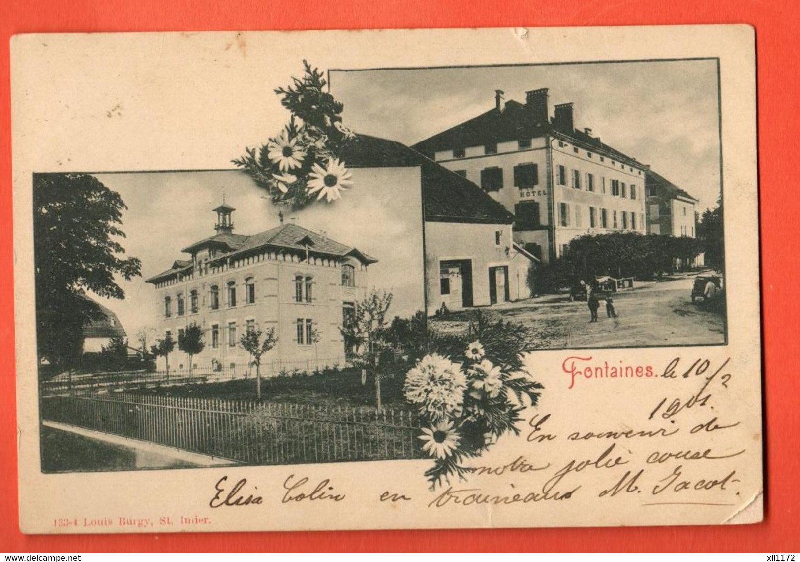 ZBL-09 TRES RARE Fontaines (Neuchâtel) Multivues Hôtel FantaisieANIME.Cachet 1901  Précurseur - Fontaines