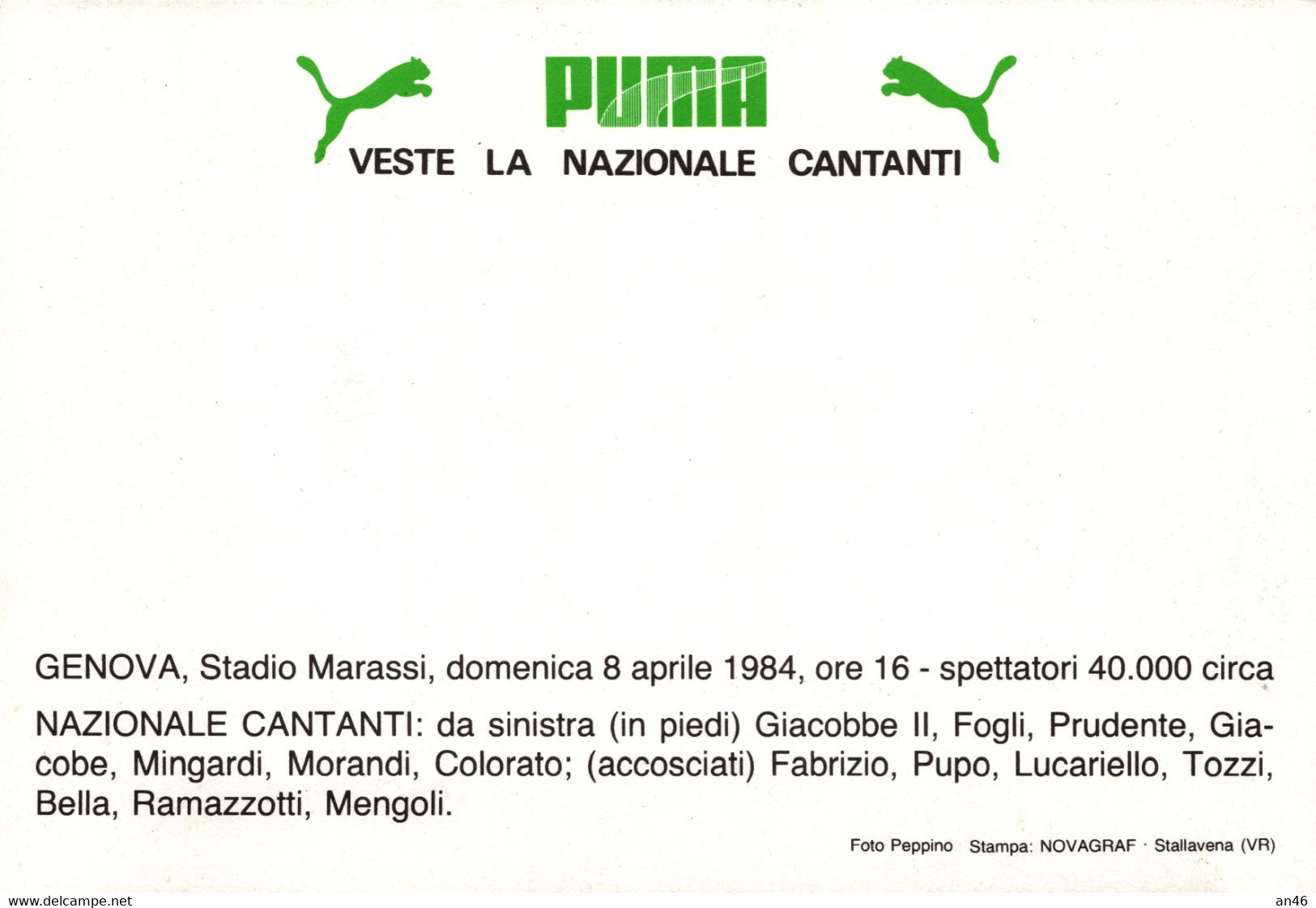 CALCIO-TUTTO CALCIO- GENOVA...08-04-1984 UNA CITTA' SALUTA LA NAZIONALE CANTANTI-AL VERSO TUTTI I NOMI-10,50 X 15- - Voetbal