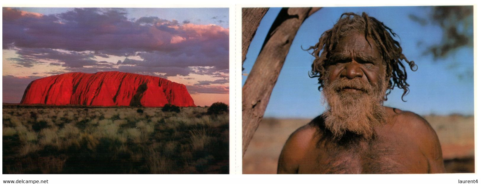 (S 21) Australian - 2 Attached Postcards  - NT - Uluru & Aborigine Men - Uluru & The Olgas