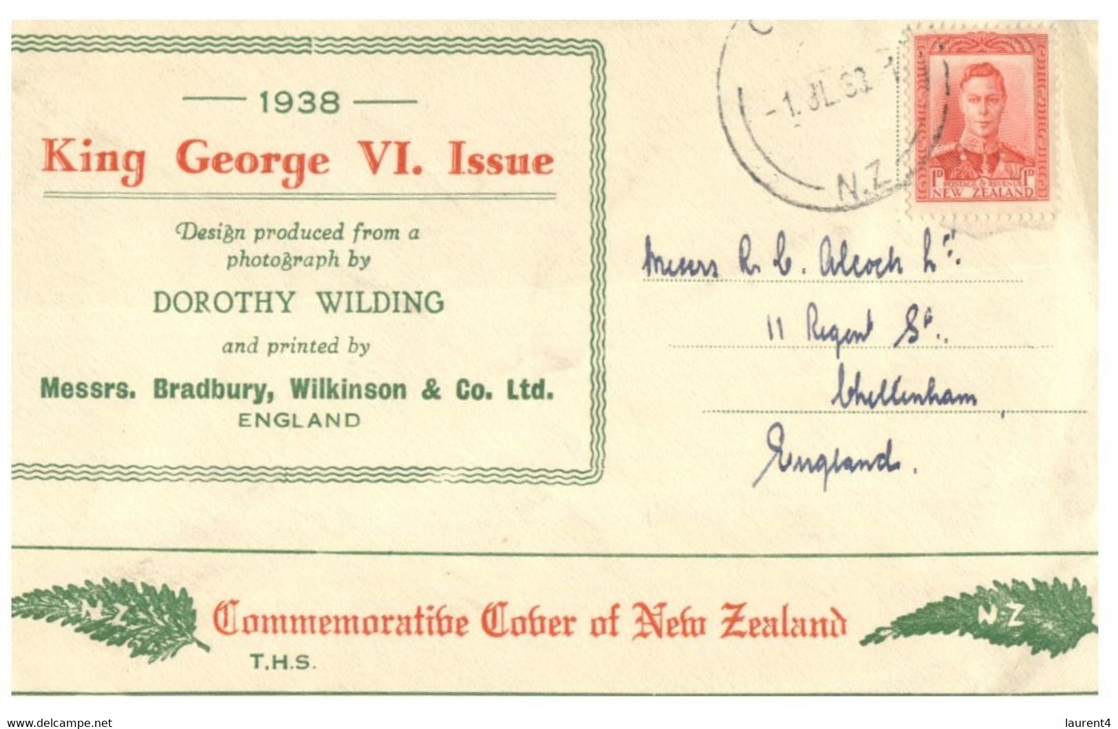 (S 22) New Zealand FDC - 1938 (posted Via England) - King George VI Issue - Lettres & Documents
