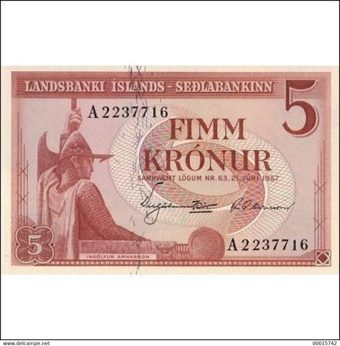 ICELAND 5 KRONOR 1957 UNC D-0395 - Iceland