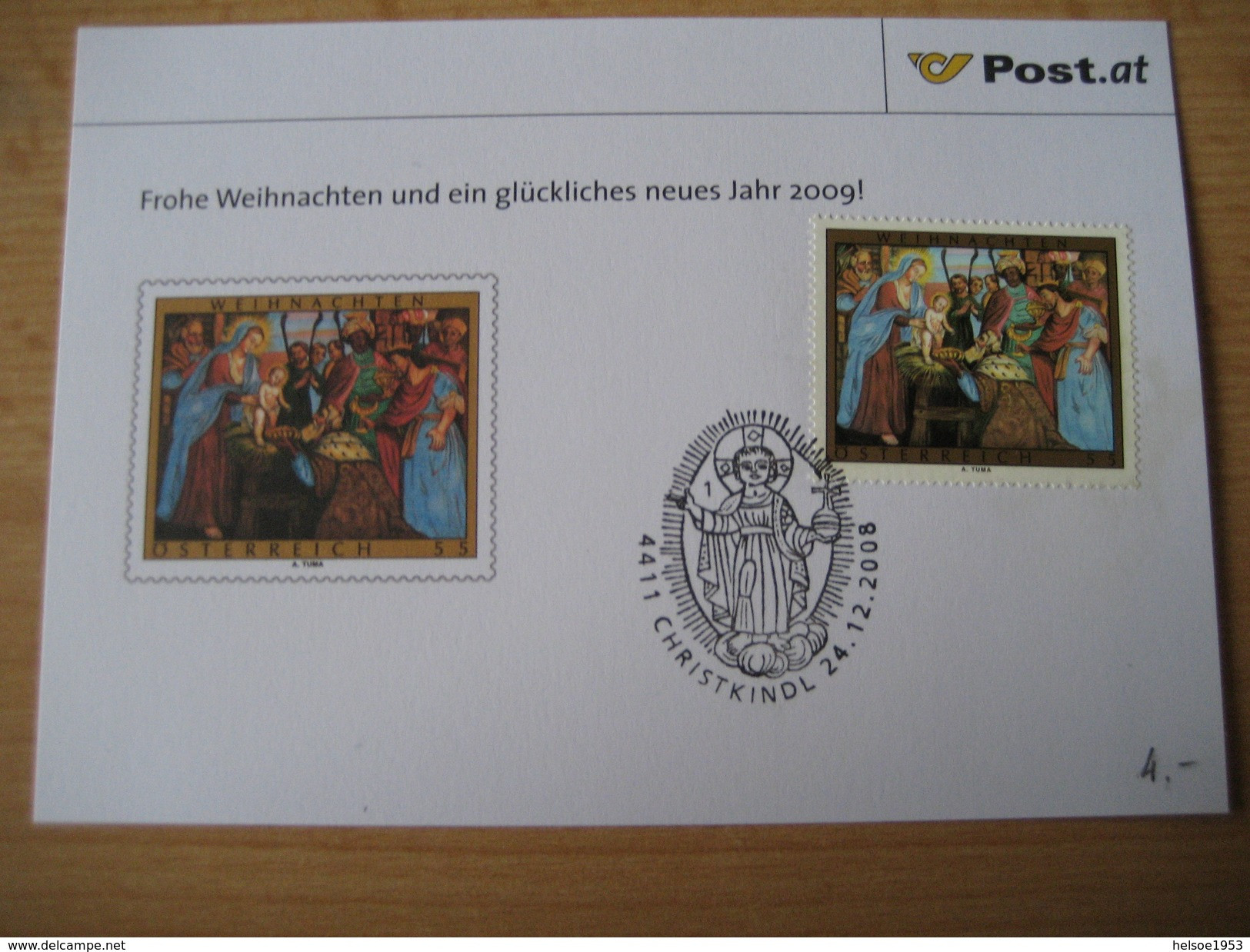 Österreich- Christkindl 24.12.2008 - Beleg Auf ÖPT Karte - Cartas & Documentos