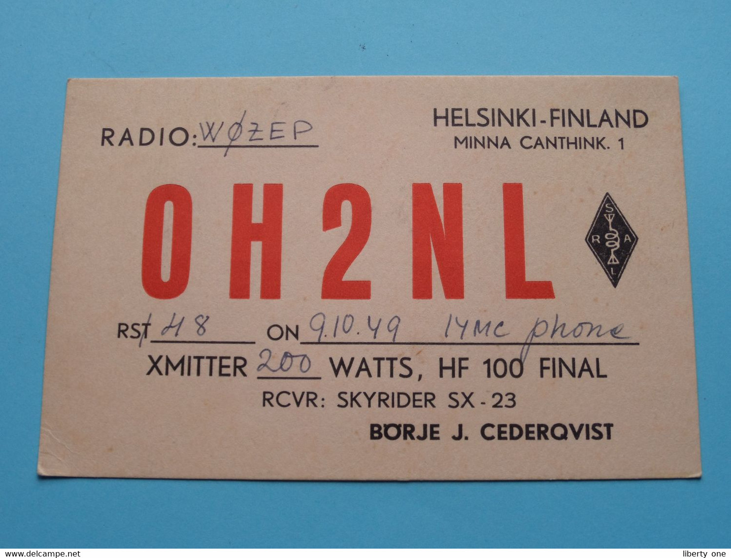 OH2NL Helsinki FINLAND Börje J. Cederqvist > WOZEP > USA Colorado 1949 ( See / Voir Photo ) - Radio Amatoriale
