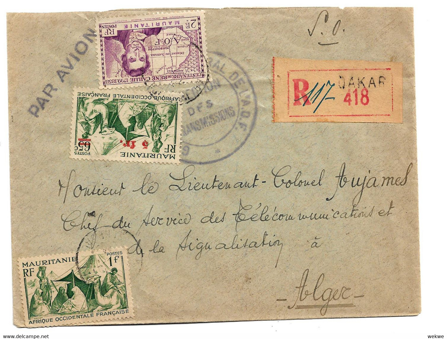 FAF157 / MAURETANIEN - Nach Algerien 1943, Einschreiben, Mit Zensur - Brieven En Documenten