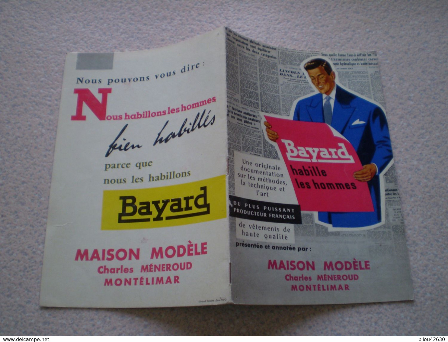 Catalogue Publicitaire Vêtements BAYARD,hommes & Jeunes Maison Modèle Charles Méneroud à Montélimar. 1957 - Publicidad