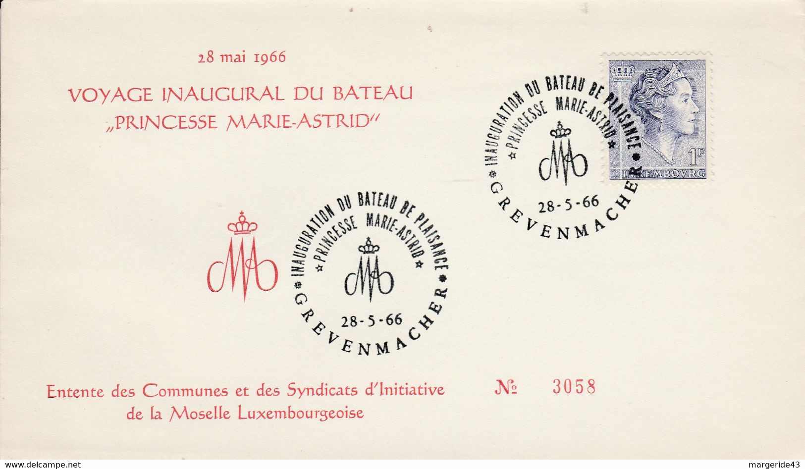 LUXEMBOURG INAUGURATION BATEAU PRINCESSE MARIE-ASTRID 1966 - Machines à Affranchir (EMA)