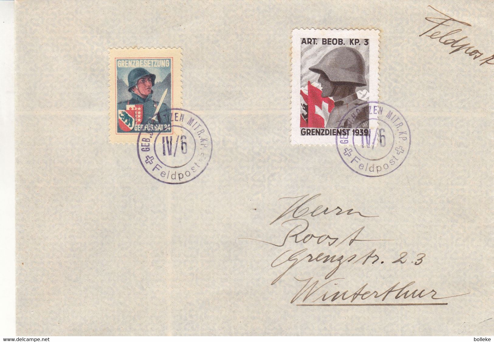 Suisse - Lettre Militaire 1939 - Oblit Feldpost Geb Schutzen Mitr KP - Drapeaux - Armoiries - Avec 2 Timbres - Sonstige & Ohne Zuordnung