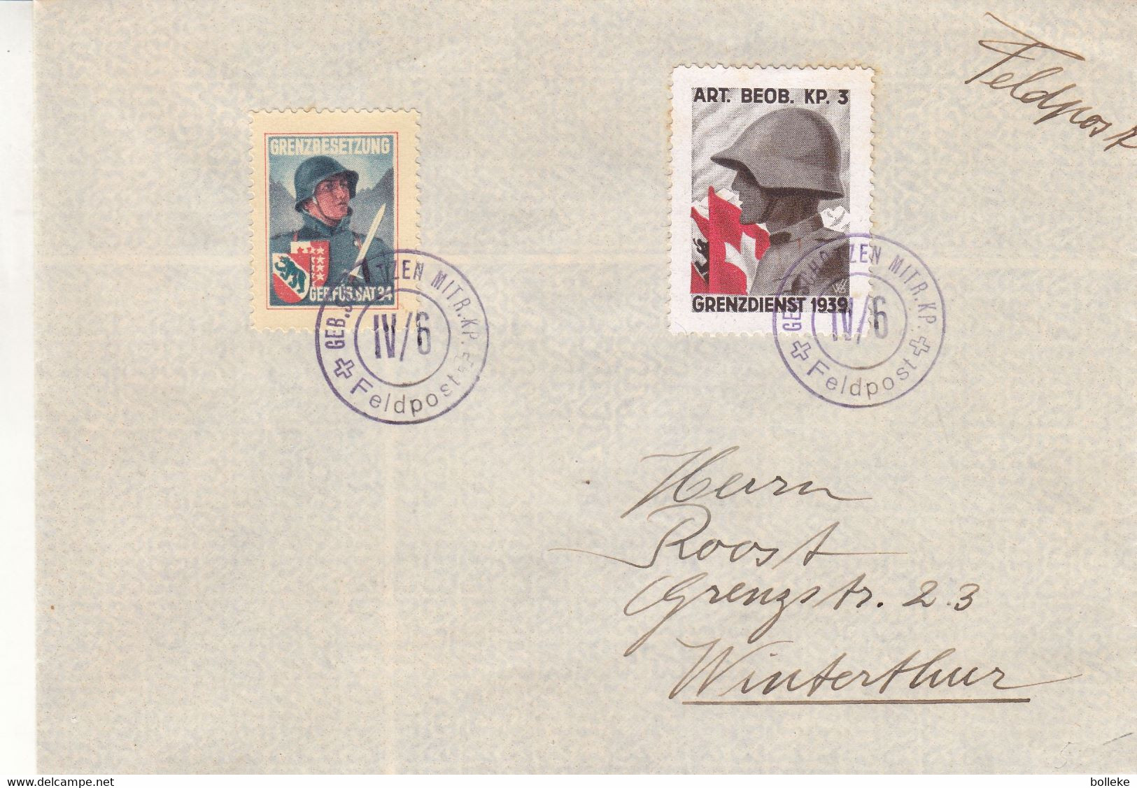Suisse - Lettre Militaire 1939 - Oblit Feldpost Geb Schutzen Mitr KP - Drapeaux - Armoiries - Avec 2 Timbres - Autres & Non Classés