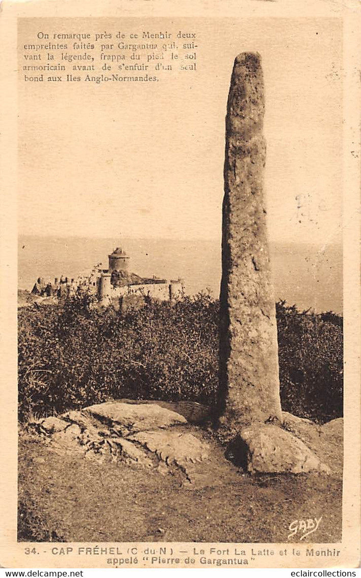 Thème: Dolmen Et Menhir:     Cap Fréhel    22       Menhir  Pierre De Gargantua     (voir Scan) - Dolmen & Menhire