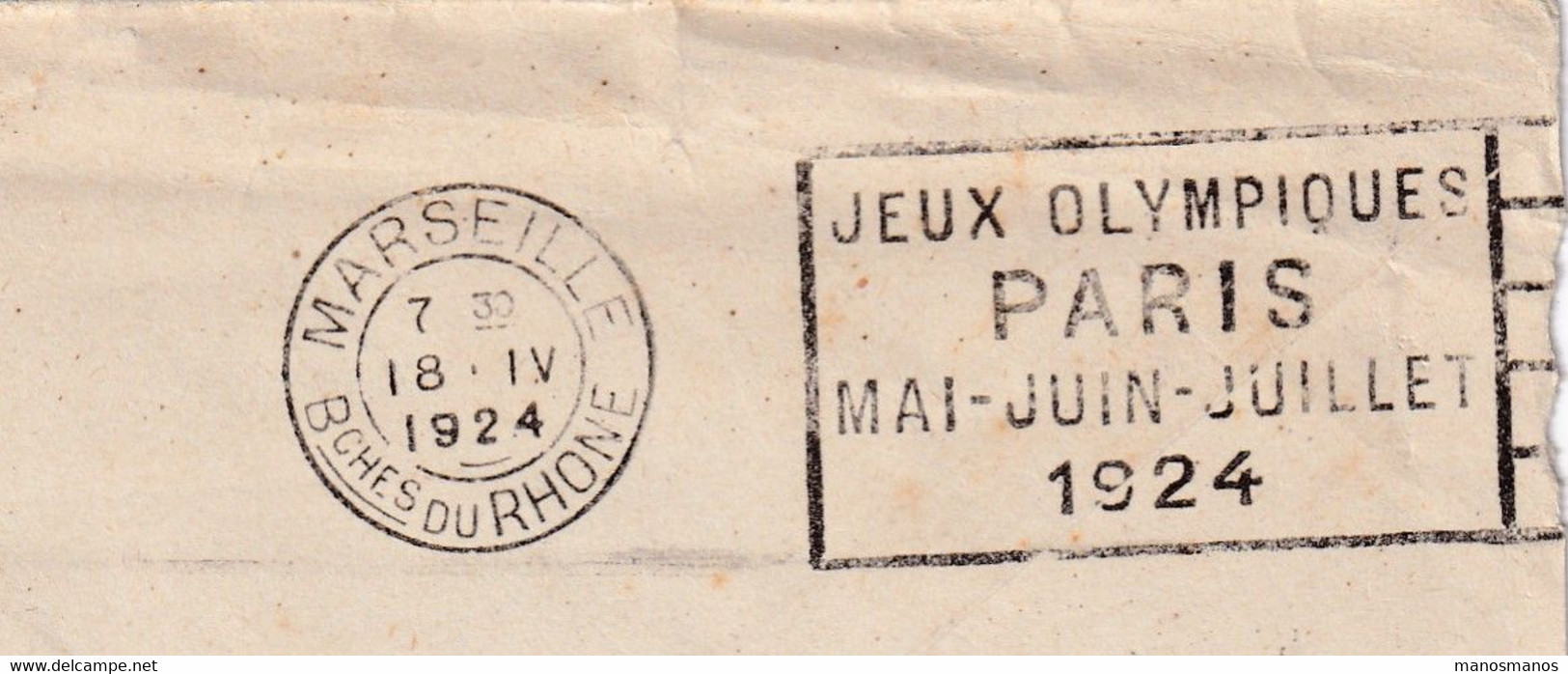 DDX 915 - J.O. PARIS 1924 - SUPERBE Lettre TP Semeuse PARIS Vers Cachet Mécanique  MARSEILLE 1924 - En Arrivée - Verano 1924: Paris