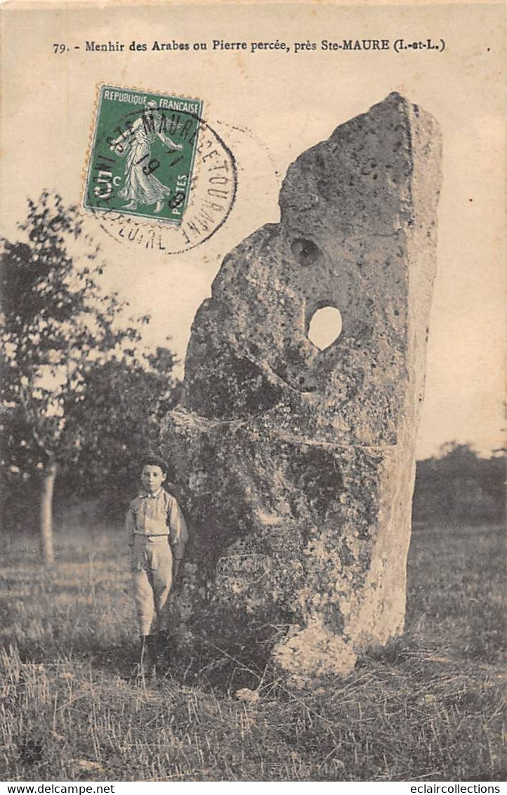 Thème: Dolmen Et Menhir:     Draché    37      Menhir  Des Arabes Ou Pierre Percée     (voir Scan) - Dolmen & Menhire