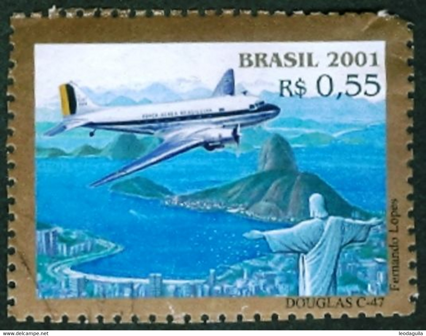 BRAZIL #2411  - PIONEER AVIATION  AIRCRAFT  - DOUGLAS DC 6  - 2001 - Used Stamps