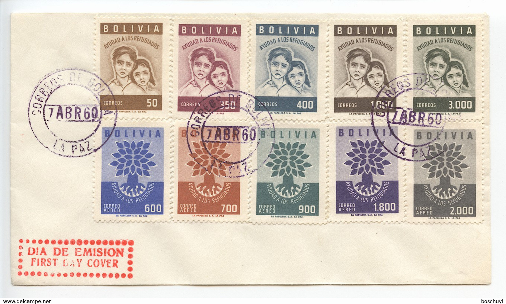Bolivia, 1960, World Refugee Year, FDC - Bolivia