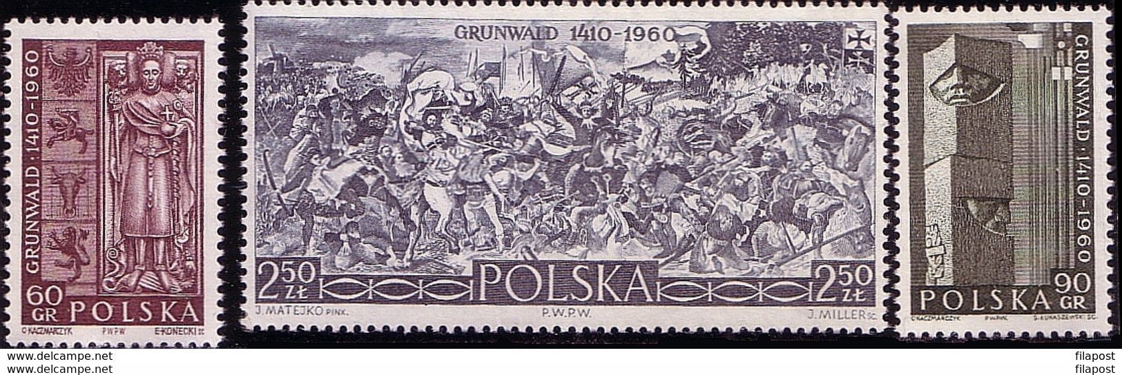 POLAND 1960 Mi 1174 - 1176, Painting By J. Matejko Battle Of Grunwald, 500th Anniversary Of The Battle. King W. Jag**MNH - Grabados