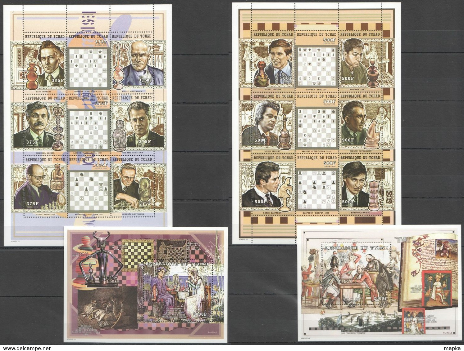 WW756 1998 CHAD TCHAD CHESS HISTORY LEGENDS MICHEL #1899-916A BL295-6A 44 EURO 2KB+2BL MNH - Chess