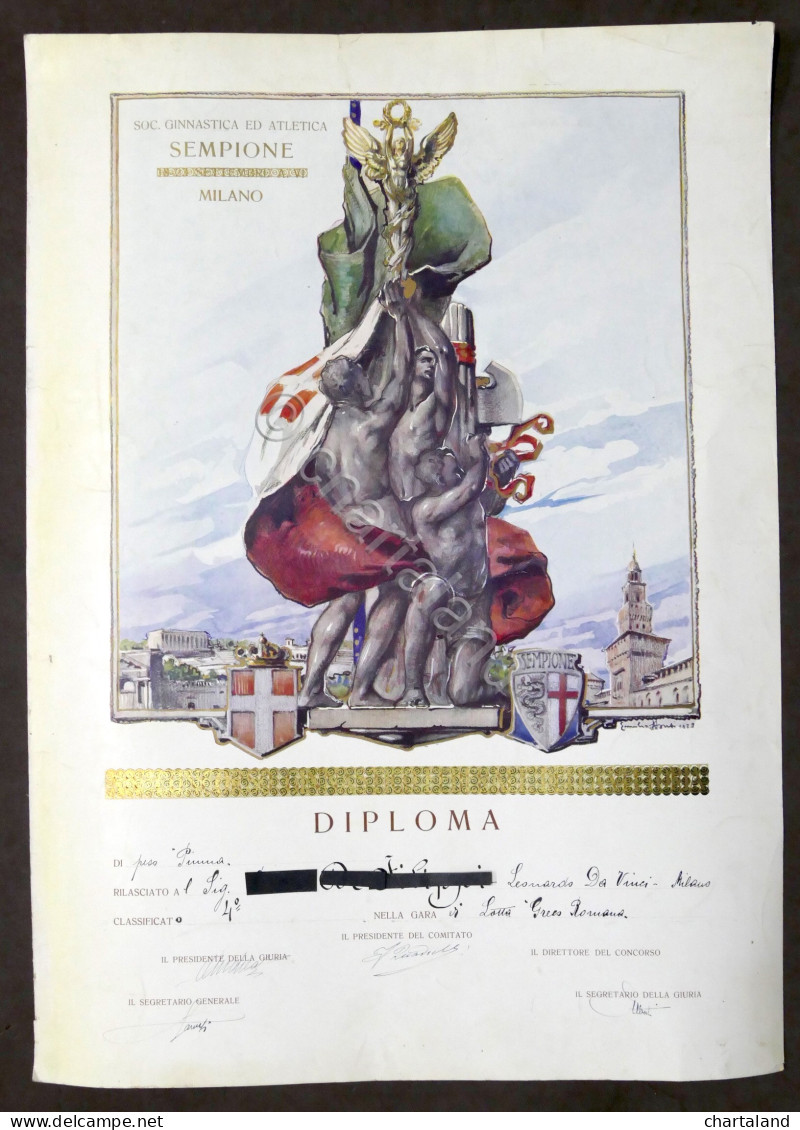 Soc. Ginnastica Atletica Sempione Milano - Diploma Lotta Greco Romana - 1928 - Unclassified