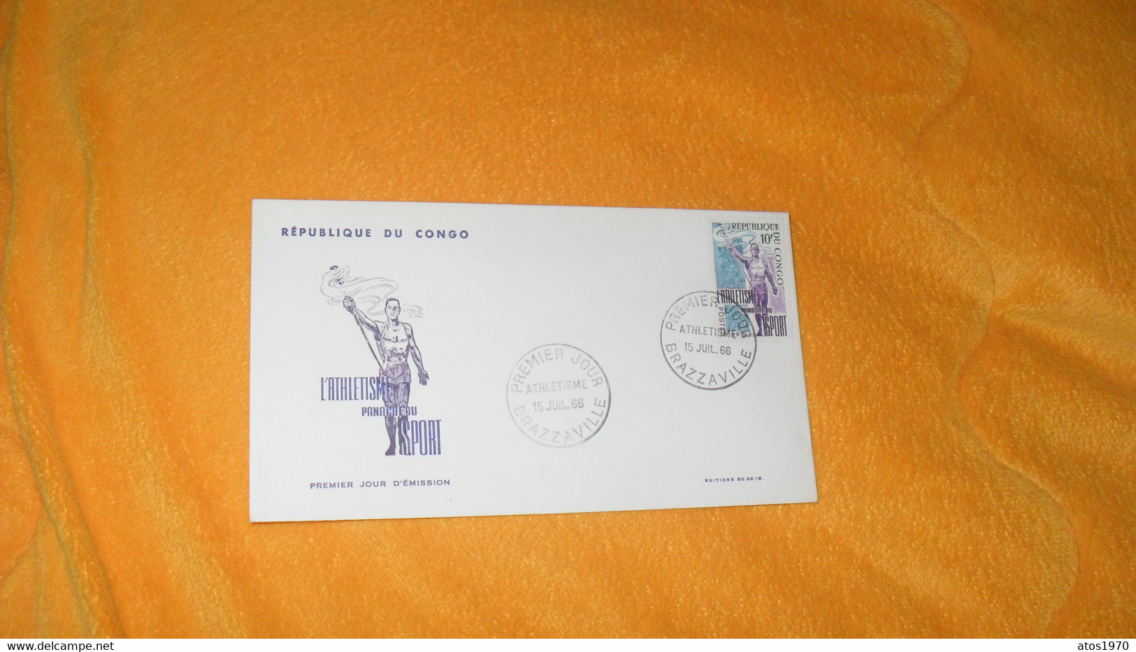 ENVELOPPE FDC DE 1966../ REPUBLIQUE DU CONGO. L'ATHLETISME PANACHE DU SPORT..CACHETS BRAZZAVILLE + TIMBRE - FDC