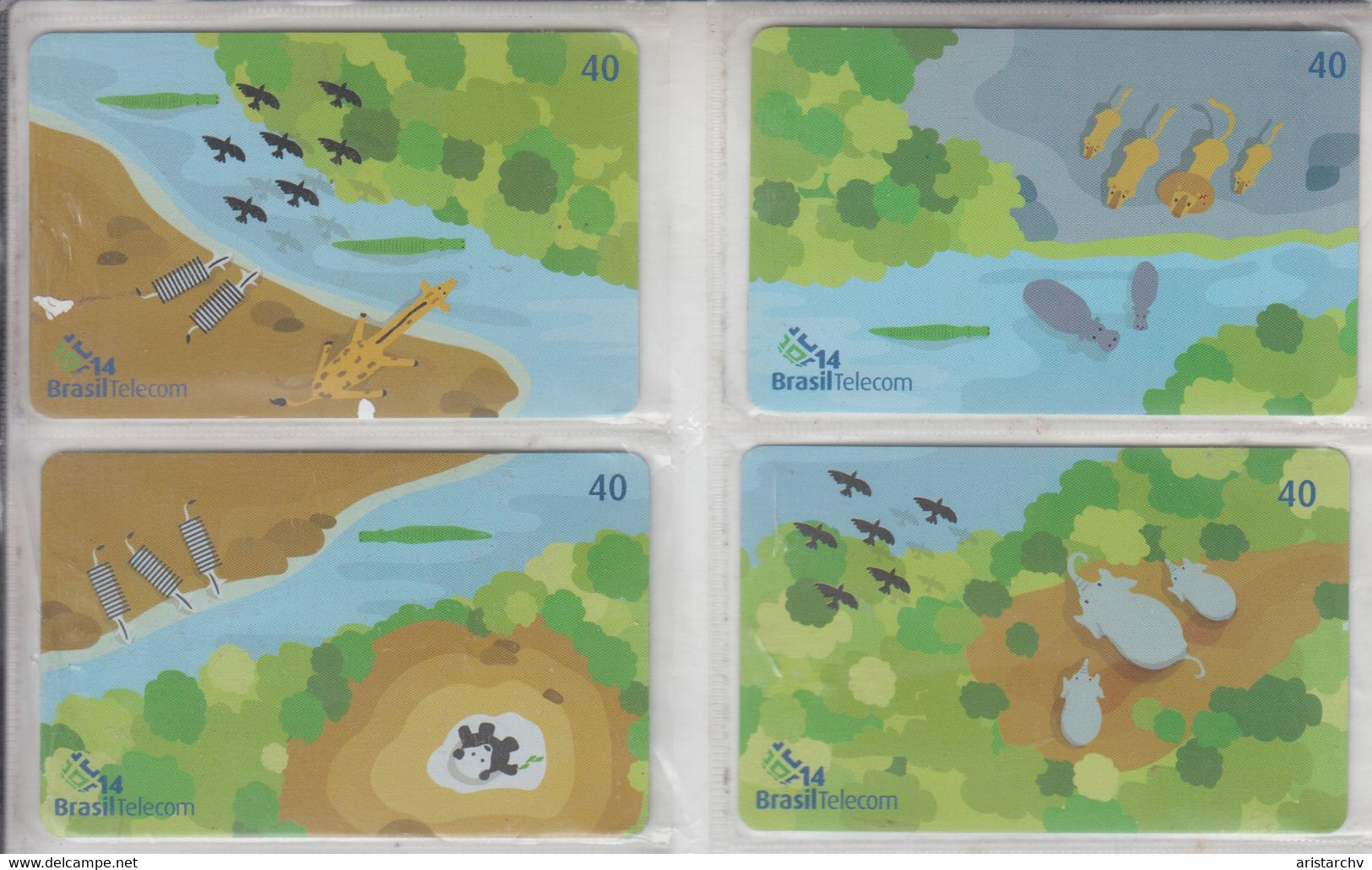 BRASIL 2003 WATERING BIRDS ZEBRA GIRAFFE LION HIPPOPOTAMUS BEAR ELEPHANT PUZZLE OF 4 CARDS - Puzzles