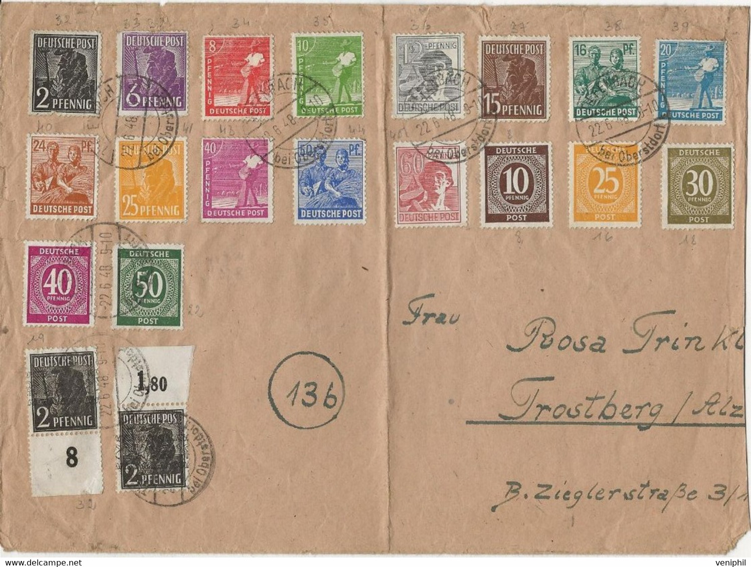 ALLEMAGNE - LETTRE DES ZONES A.A.S - AFFRANCHIE N° 8-16-18-19-22-+ N° 36 A 41 +N° 43 A 45 - ANNEE 1948 - Other & Unclassified