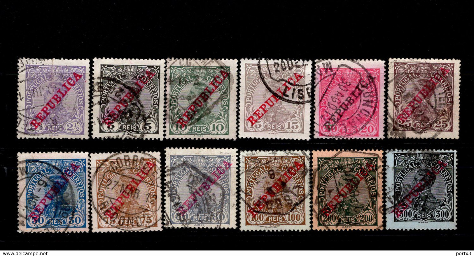 Por.168 - 179 König Manuel II Mit  Schrägem Überdruck Republica Gestempelt /used (2) - Used Stamps