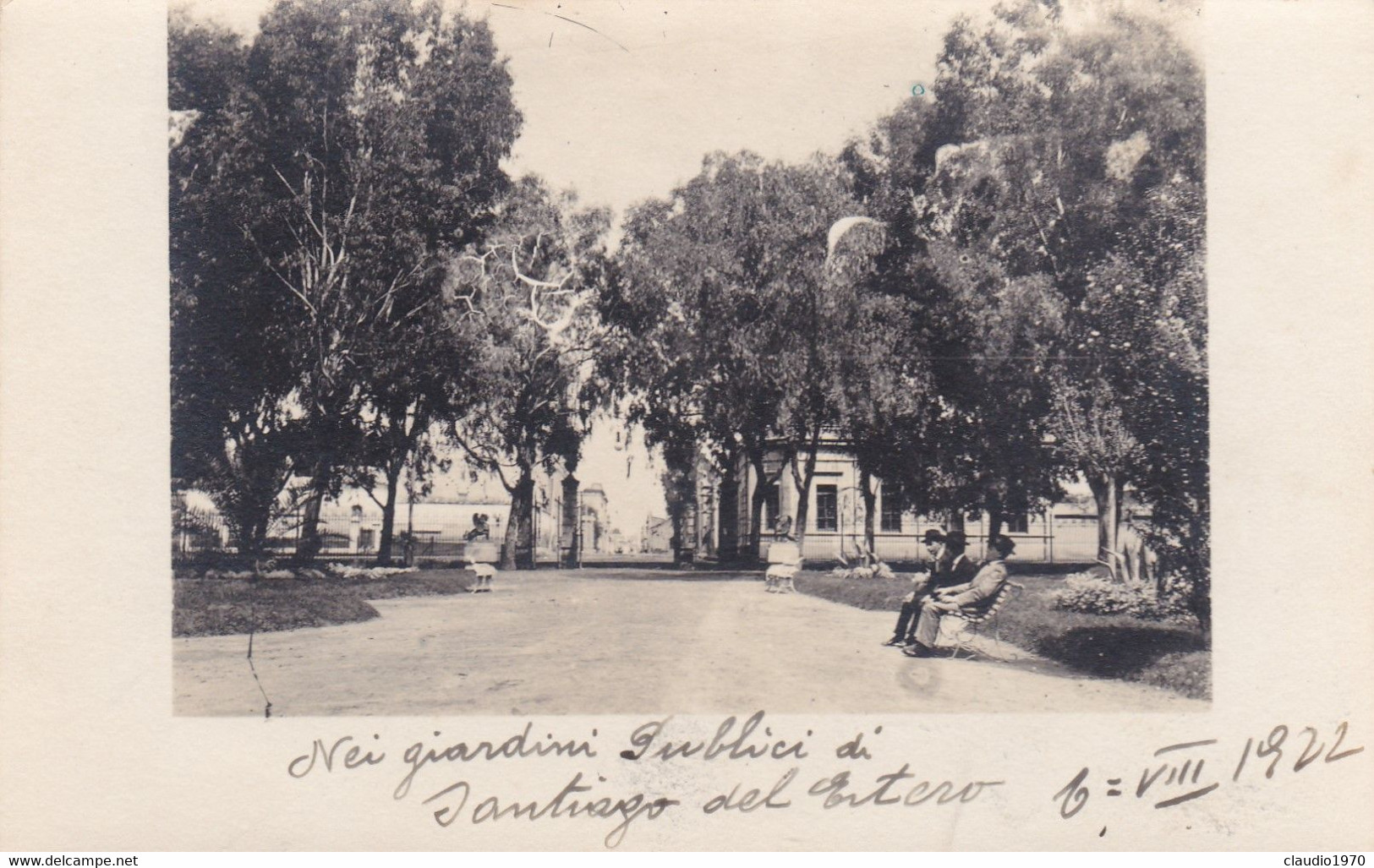 ARGENTINA - FOTOGRAFIA - CARTOLINA -  SANTIAGO DEL ESTERO - NEI GIARDINI PUBBLICI  - 1922 - Argentina