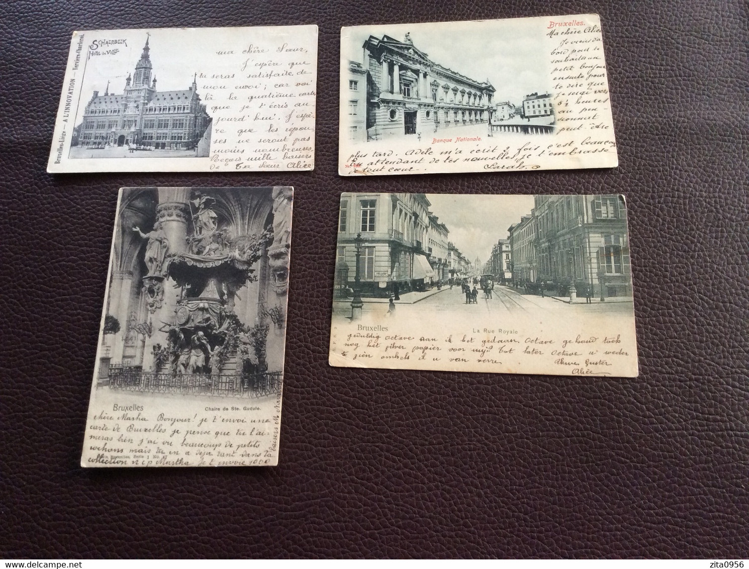 4 Oude Postkaarten Brussel Schaerbeek Verstuurd Callebaut Wieze. Aalst Gel. 1900 - Altri & Non Classificati