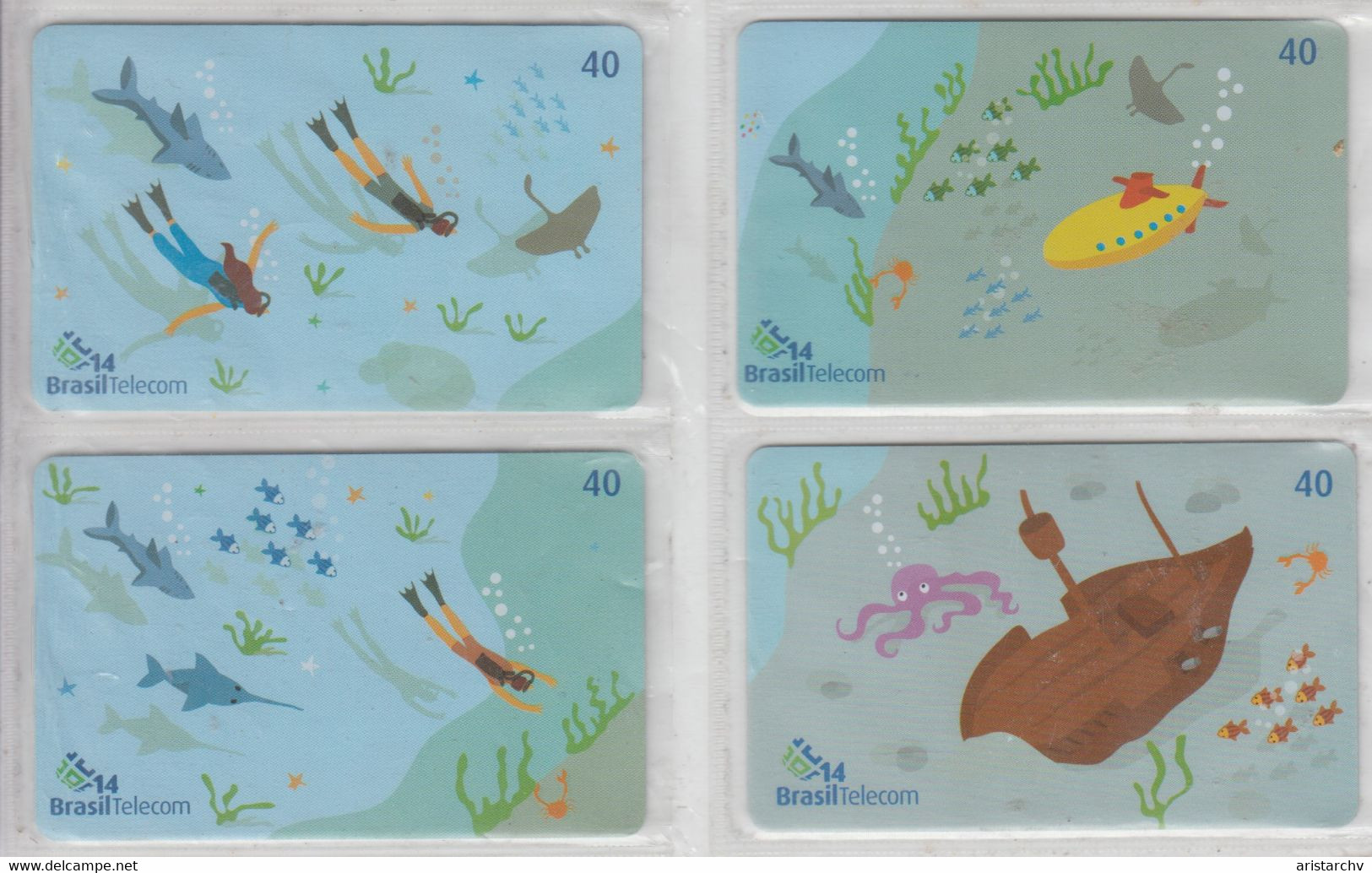 BRASIL 2003 DEEP SEA DIVING MANTA RAY SWORDFISH CRAB SUBMARINE OCTOPUS PUZZLE OF 4 CARDS - Puzzles