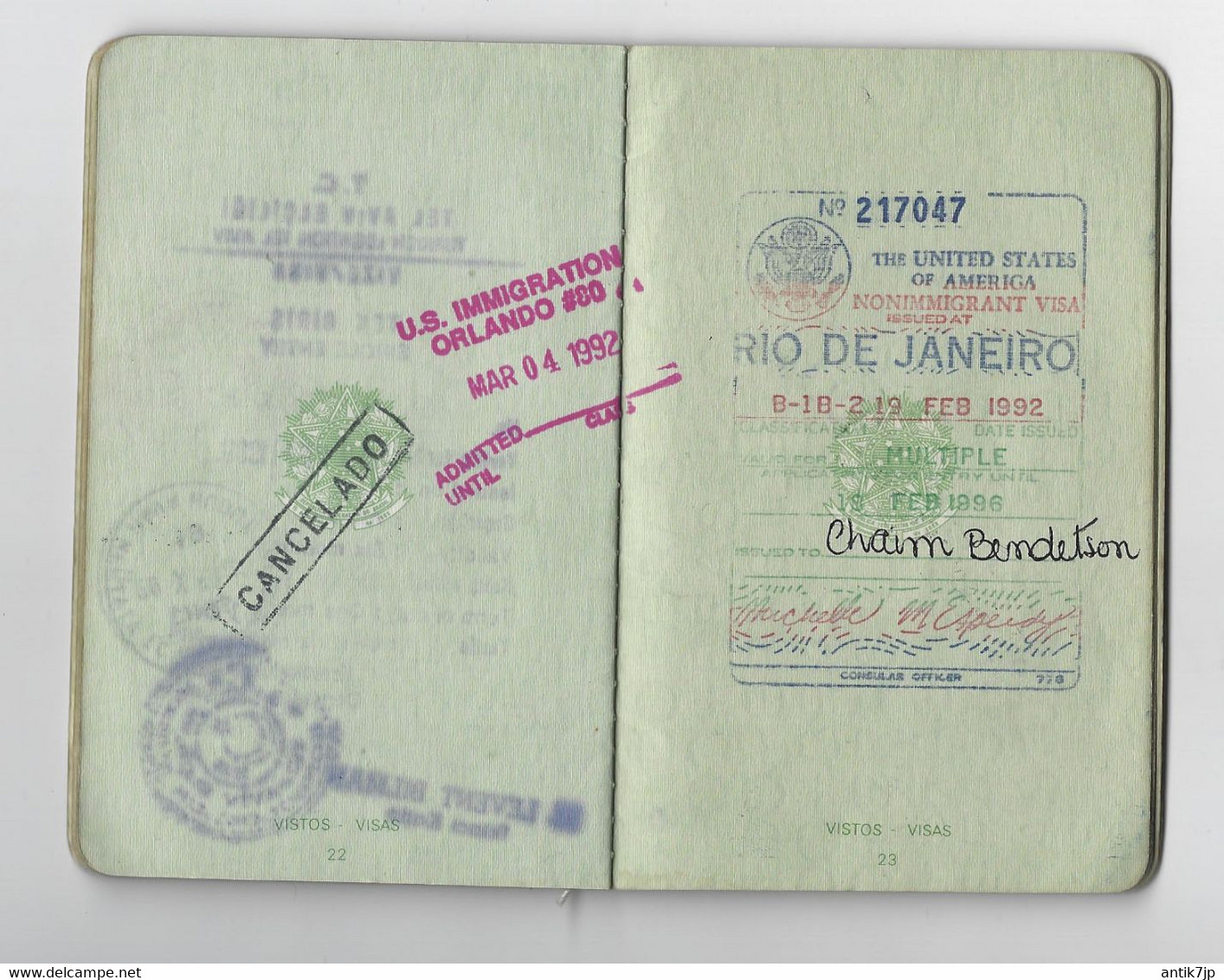 BRASIL PASSPORT VISAS 1980 - 1990