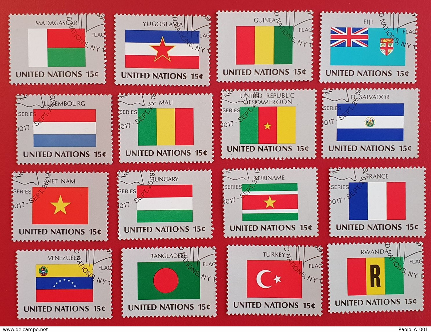 UNITED NATIONS FLAGS FIRST DAY 1980 FRANCE HUNGARY TURKEY YUGOSLAVIA VIET NAM FIJI LUXEMBOURG - Usados