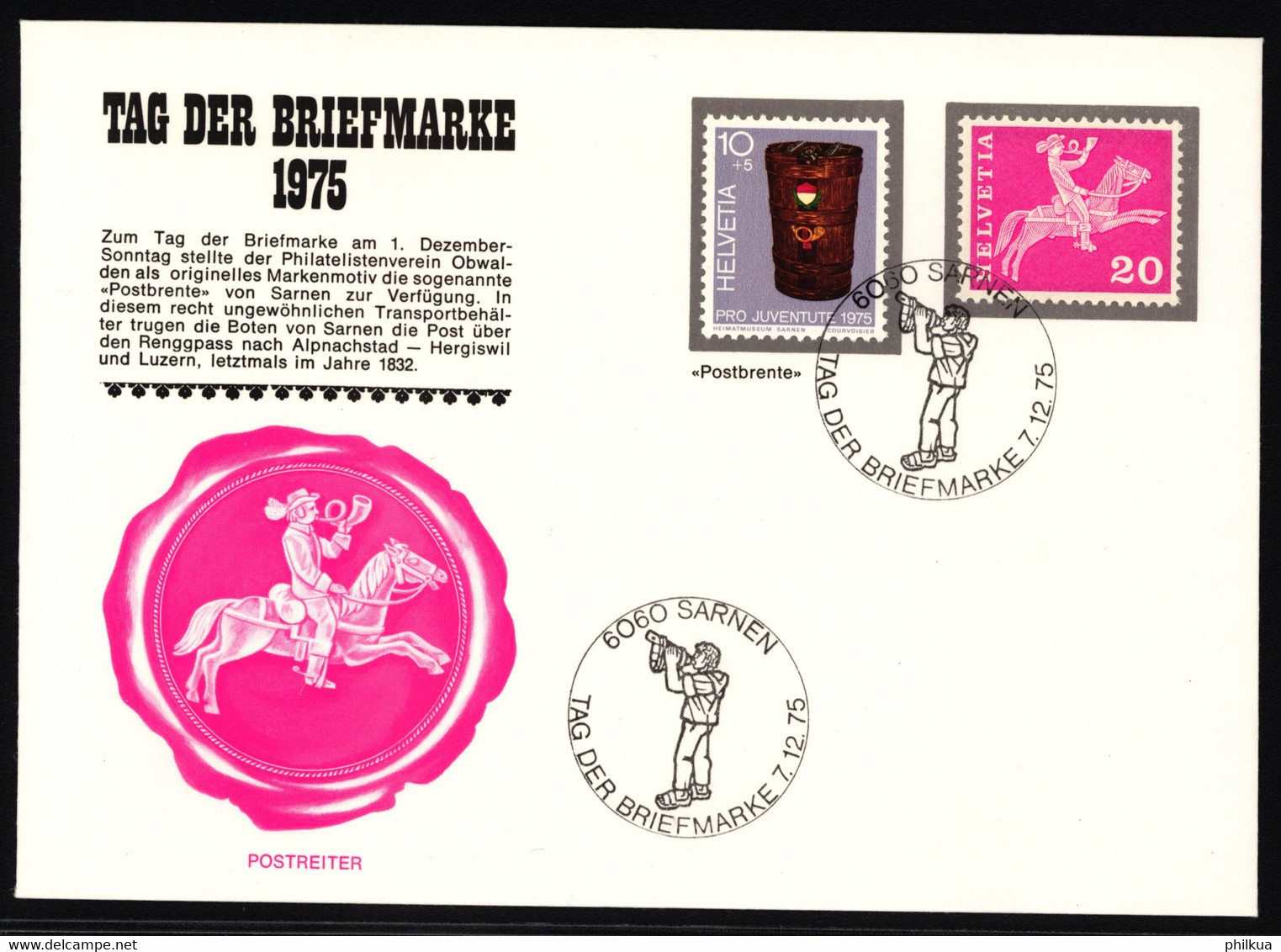 J252 Auf Sonderumschalg "Tag Der Briefmarke" Mit Stempel Tag Der Briefmarke 1975 - SARNEN - Giornata Del Francobollo