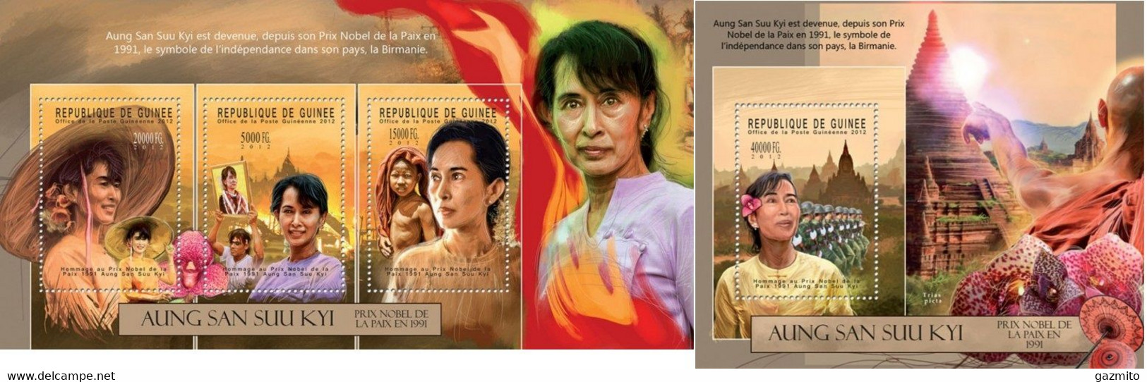 Guinea 2012, Nobel Price, Aung San Suu Kyi, Temple, 3val In BF+BF - Buddhism