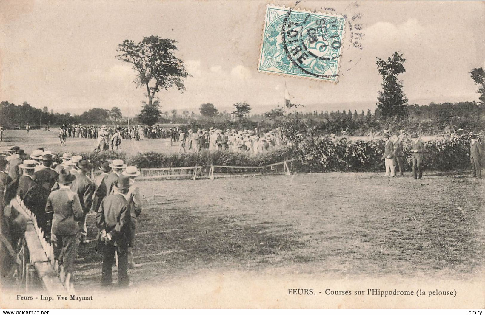 42 Feurs Courses Sur L' Hippodrome La Pelouse Cpa Carte Animée Courses Hippiques PMU Obstacle Haie Saut Cheval Chevaux - Feurs