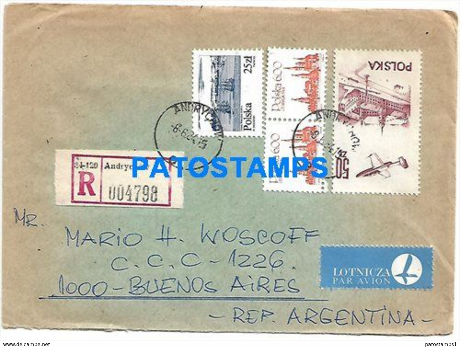 145208 POLAND ANDRYCHOW COVER CANCEL REGISTERED CIRCULATED TO ARGENTINA NO POSTAL POSTCARD - Other & Unclassified