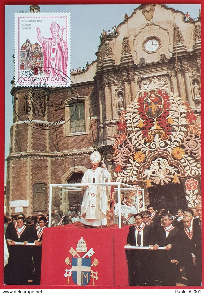 VATICANO VATIKAN VATICAN POPE JOHN PAUL II 1991 IN MEXICO CURACAO MAXIMUMCARD - Briefe U. Dokumente