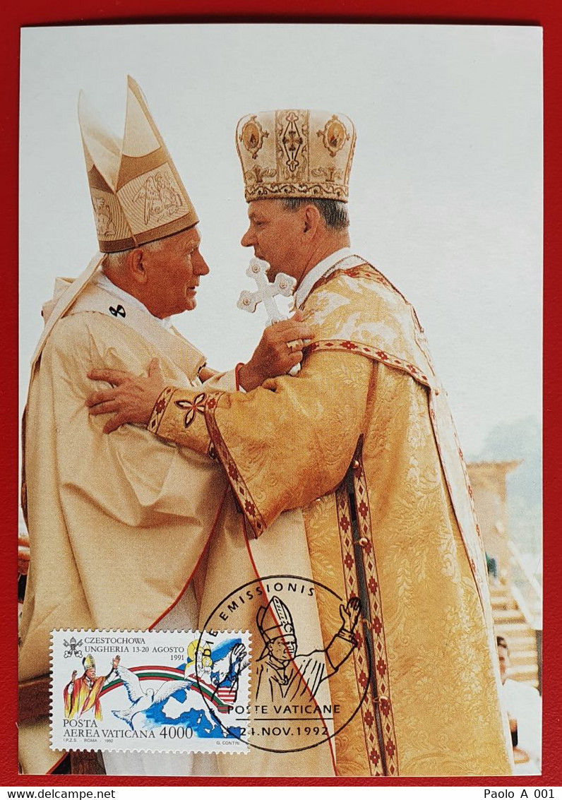 VATICANO VATIKAN VATICAN POPE JOHN PAUL II 1992 IN HUNGARY UNGARN CZESTOCHOVA POLAND POLSKA MAXIMUMCARD - Covers & Documents