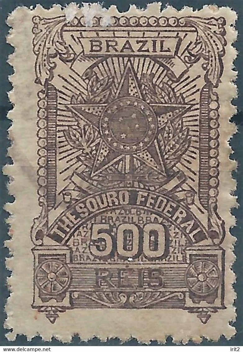 Brazil Brazile,Revenue Stamp Fiscal Tax Thesouro Federal,500 Reis Used - Service