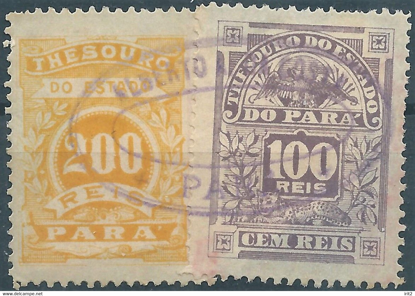 Brazil Brazile,Revenue Stamp Tax Thesouro Do Estado Do Para,100 & 200 Reis,Obliterated - Dienstmarken