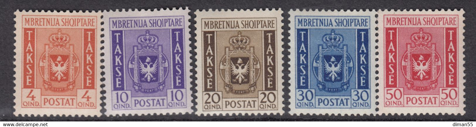 Italy Occ. Albania - Tax Sassone N.1-5 Linguellata - MH* Cv 550 Euro   RARE - Albanie