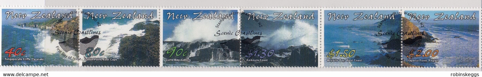 NEW ZEALAND 2002 Scenic Coastlines, Set In Strip Of 6 CTO - Gebruikt