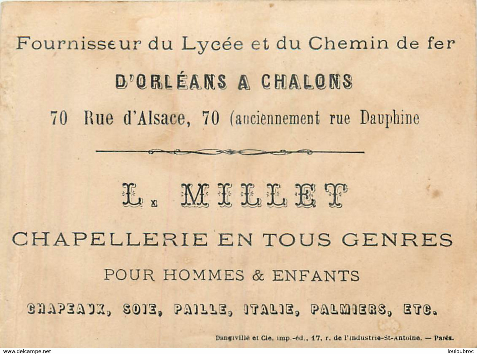 CHROMO L. MILLET CHAPELLERIE   IMP DANGIVILLE - Other & Unclassified