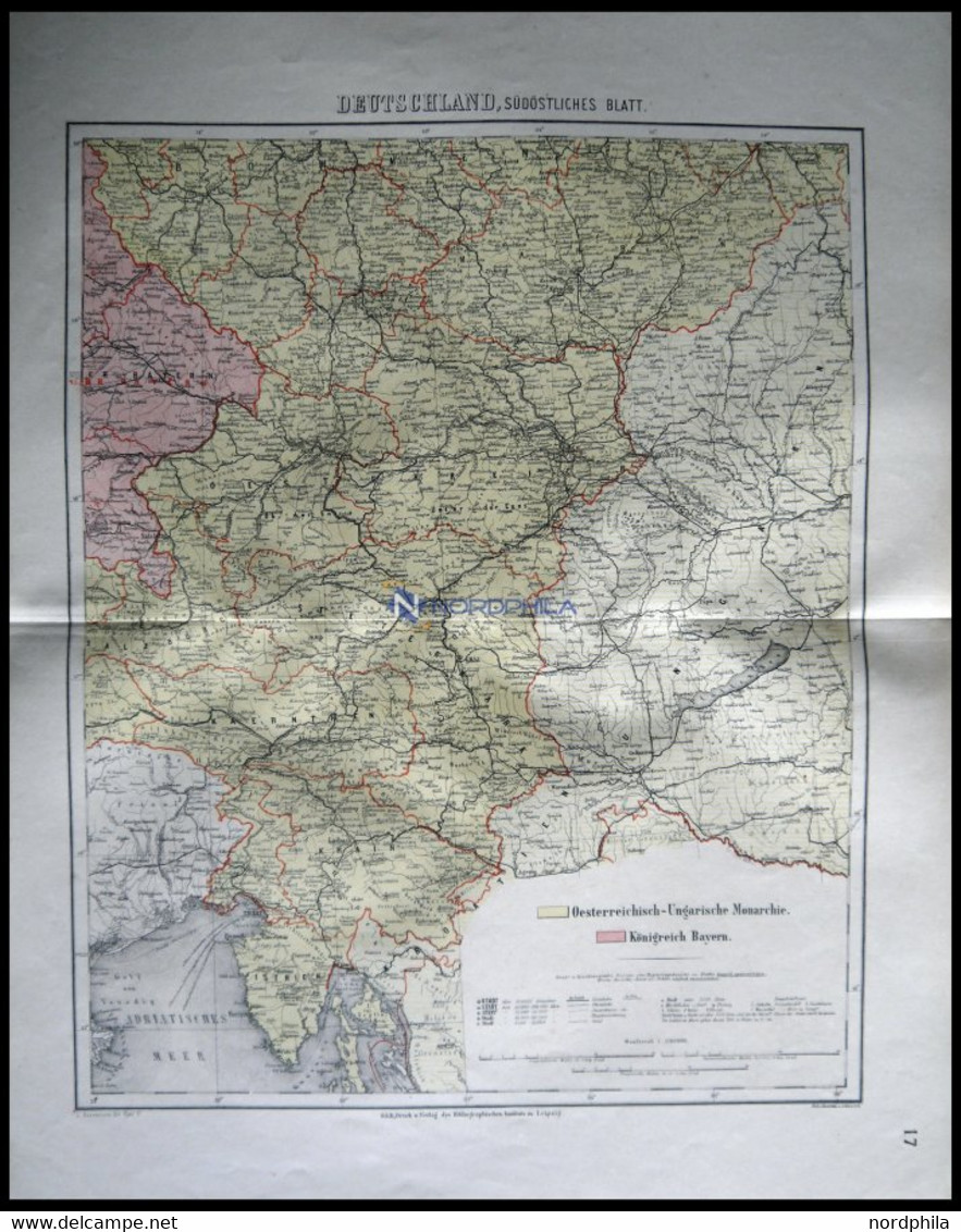 Deutschland, Südöstlicher Teil, Kolorierter Stahlstich Aus Meyers Hand-Atlas, 1875 - Autres & Non Classés