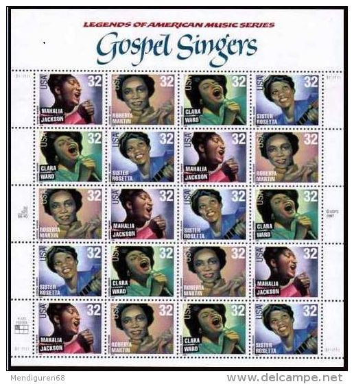 VERINIGTE STAATEN ETATS UNIS USA 1998 GOSPEL SINGERS SHEET OF 20 MNH SC 3216-3219SP YT F-2754-2757 MI B2984-87 SG MS3449 - Ganze Bögen