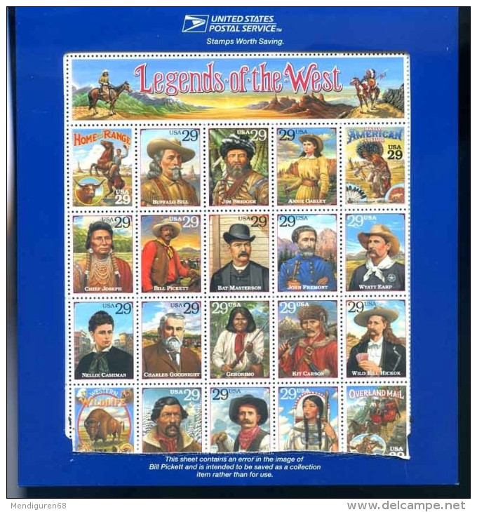 USA 1994 Legends Of The West ReCalled $5.80 MNH SC 2870sp YV BF-2291A-2310A MI 2506-25 I SG MS2950-69A - Fogli Completi