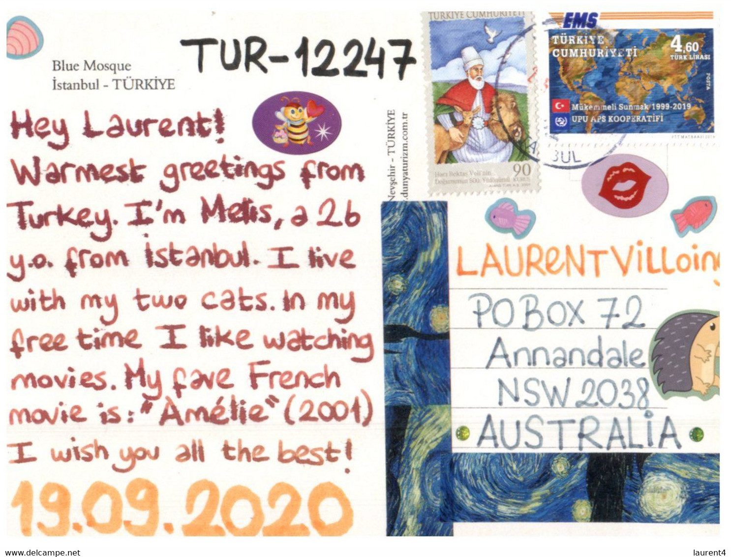 (S 25) Turkey (Mosque) Postcard Posted To Australia - With EMS Stamp Etc - Islam